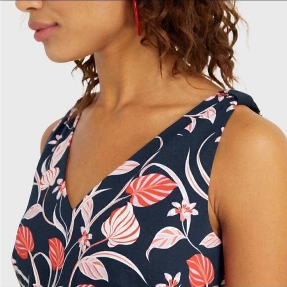 Draper James Love Circle Dress V-Neck A-line Navy Red and Pink Floral - Picture 3 of 16